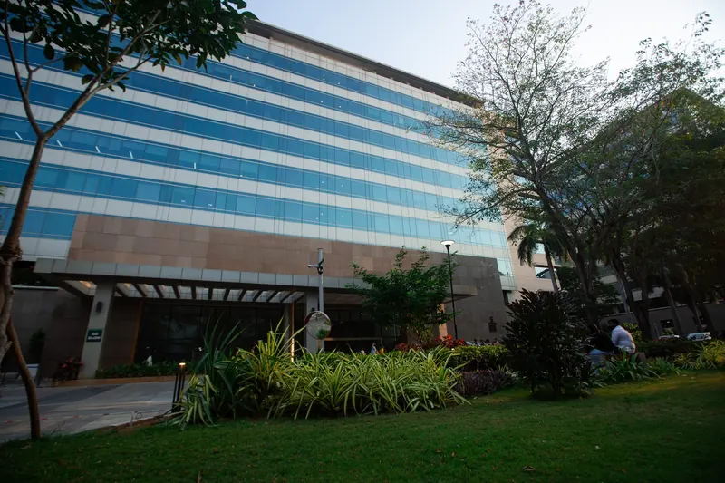 The glass-and-steel building at Qura Film City
